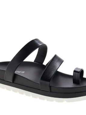 J Slides Black Triple-Strap Toe-Loop Lug Sandal - Size 10